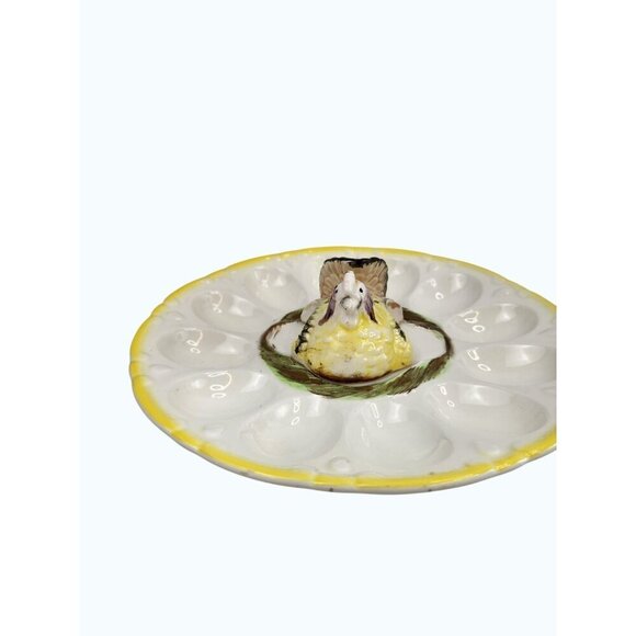 Chicken Deviled Egg Plate With 12 Egg Slots & Yellow Trim Easter Holiday Summer - Picture 11 of 12